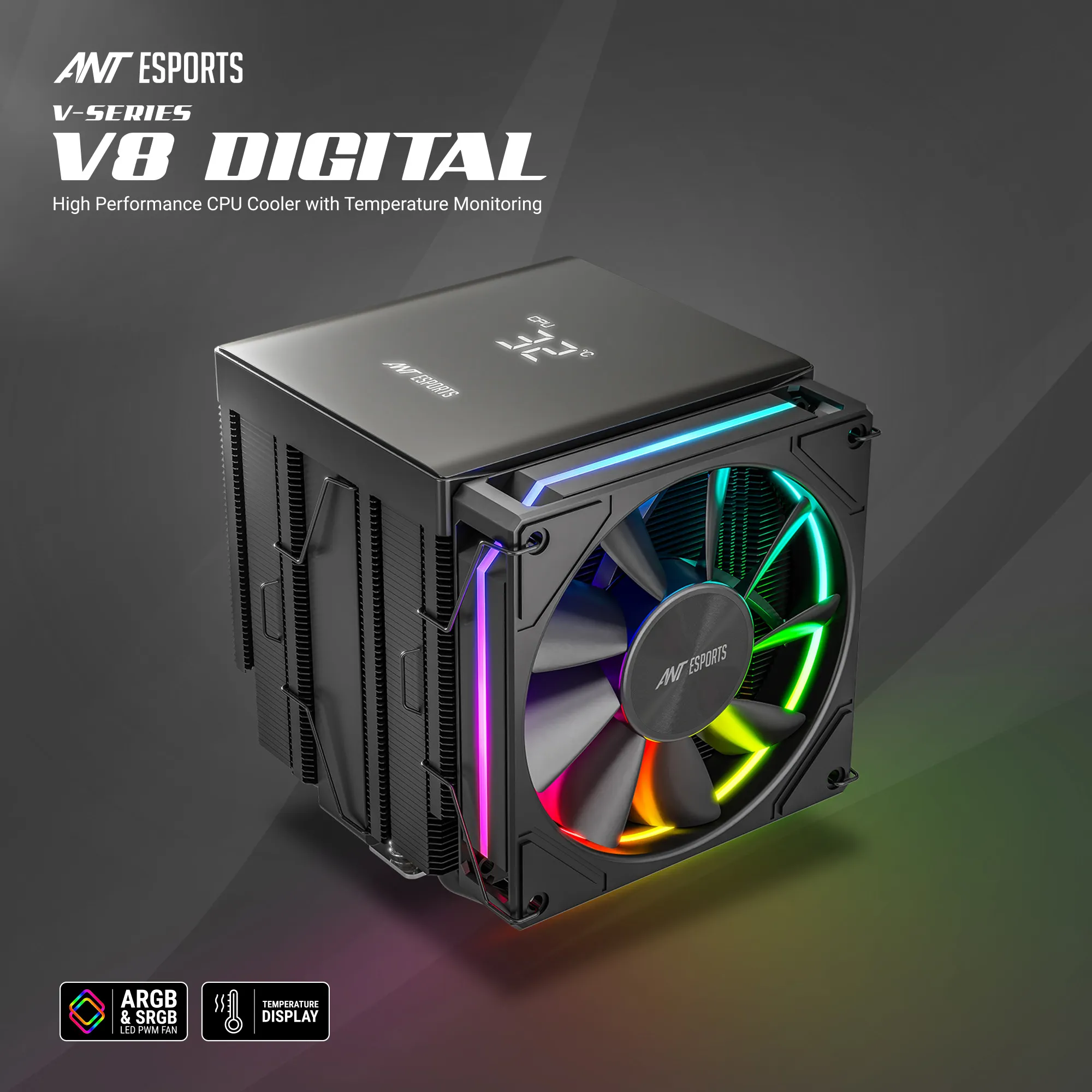 Ant Esports CPU Cooler Air V8 Digital ARGB view 2